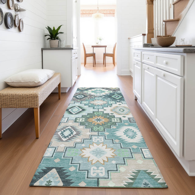 Addison Chantille ACN2123 Ethnic Machine Made Transitional Teal Rug