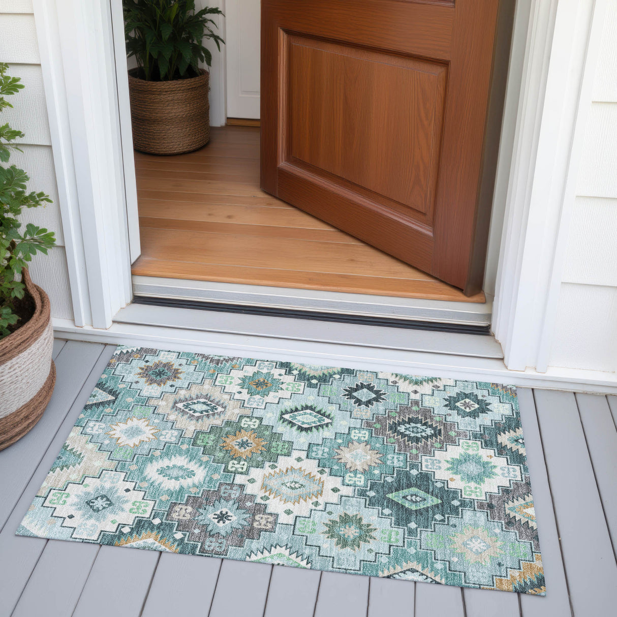 Addison Chantille ACN2123 Ethnic Machine Made Transitional Teal Rug