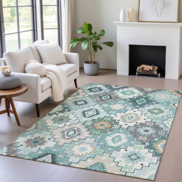 Addison Chantille ACN2123 Ethnic Machine Made Transitional Teal Rug