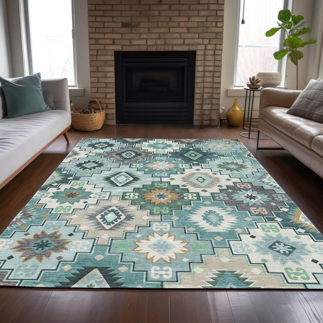 Addison Chantille ACN2123 Ethnic Machine Made Transitional Teal Rug