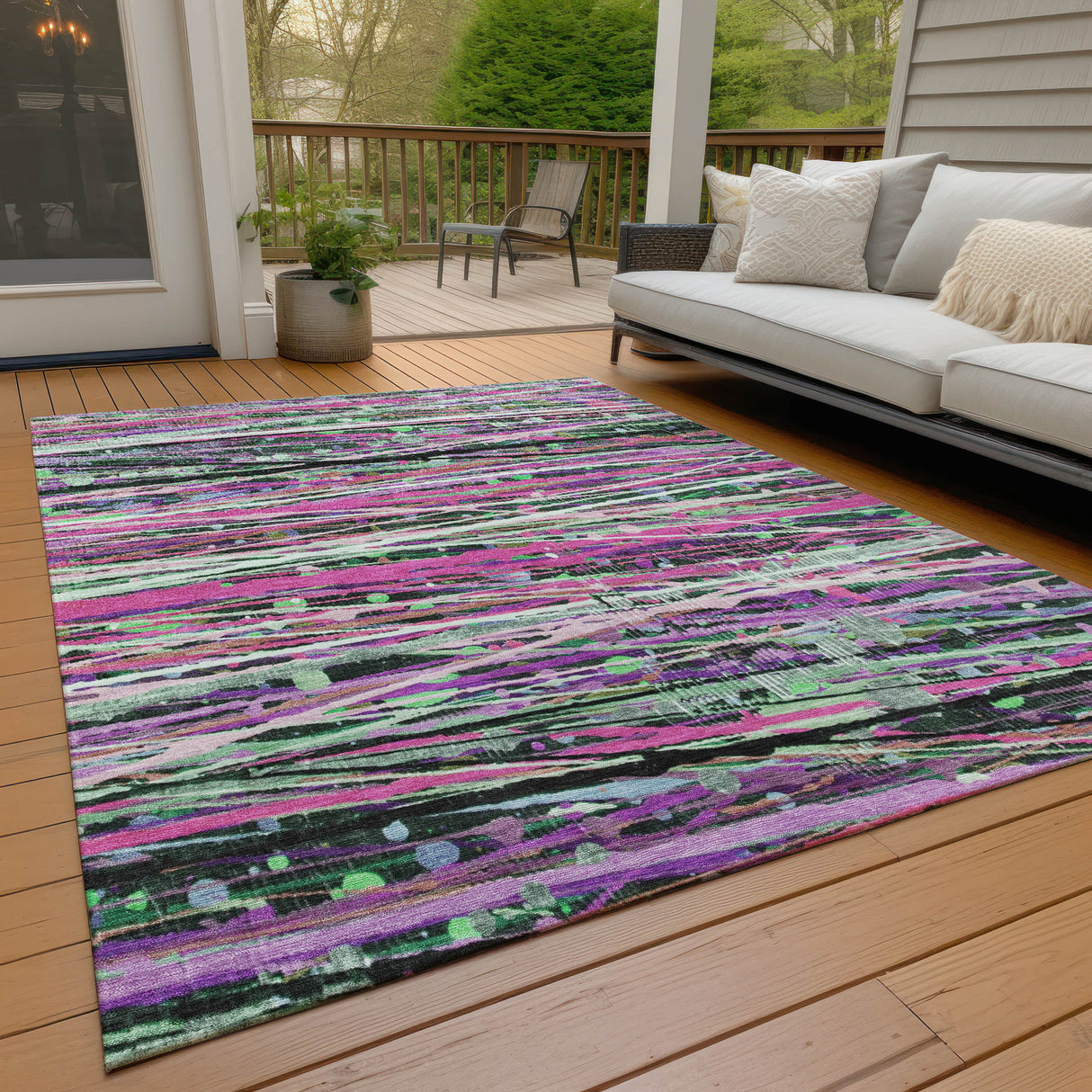 Addison Chantille ACN2125 Stripes Machine Made Transitional Pink Rug