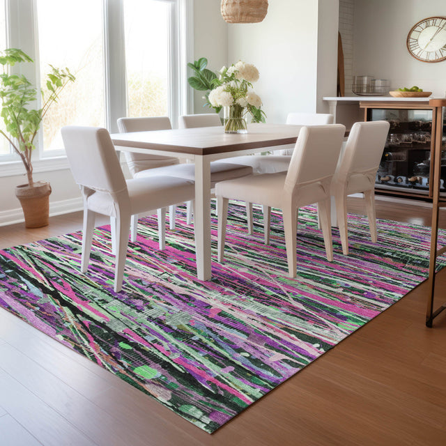 Addison Chantille ACN2125 Stripes Machine Made Transitional Pink Rug