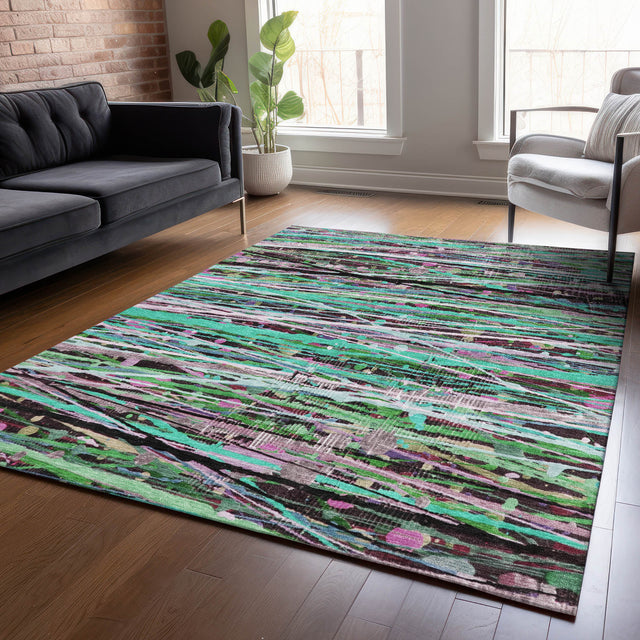 Addison Chantille ACN2125 Stripes Machine Made Transitional Teal Rug