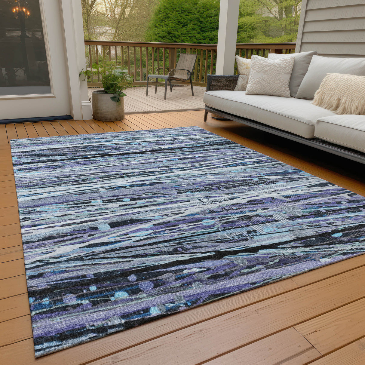 Addison Chantille ACN2126 Stripes Machine Made Transitional Purple Rug