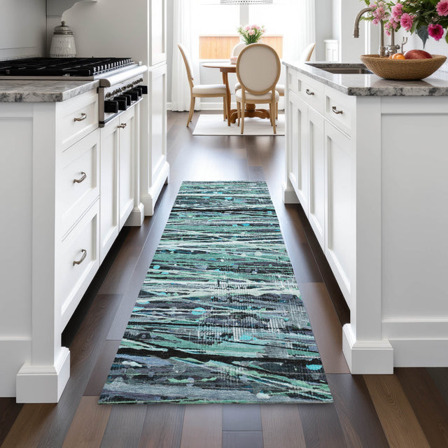 Addison Chantille ACN2126 Stripes Machine Made Transitional Teal Rug