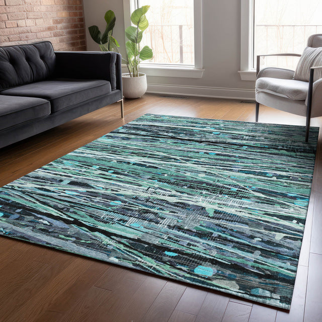Addison Chantille ACN2126 Stripes Machine Made Transitional Teal Rug