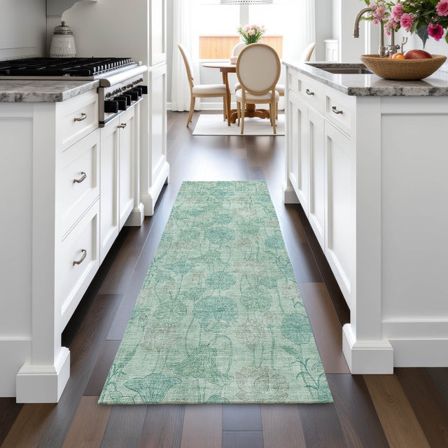 Addison Chantille ACN2128 Floral Machine Made Transitional Aqua Rug