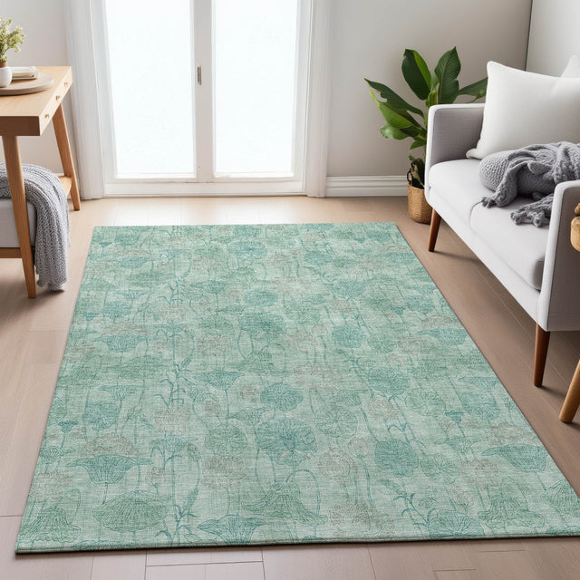 Addison Chantille ACN2128 Floral Machine Made Transitional Aqua Rug