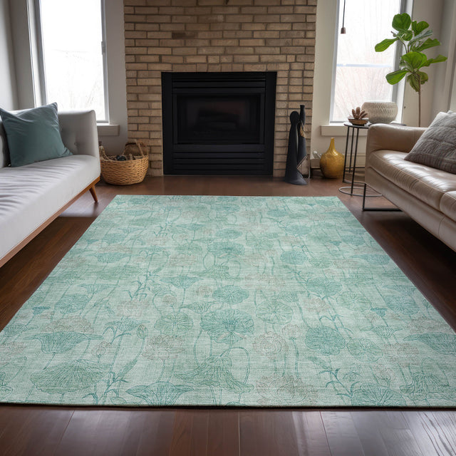 Addison Chantille ACN2128 Floral Machine Made Transitional Aqua Rug