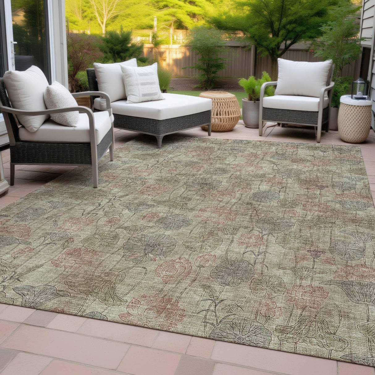 Addison Chantille ACN2128 Floral Machine Made Transitional Brown Rug