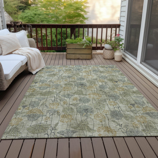 Addison Chantille ACN2128 Floral Machine Made Transitional Khaki Rug