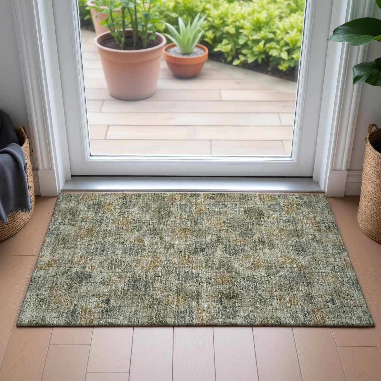 Addison Chantille ACN2128 Floral Machine Made Transitional Khaki Rug