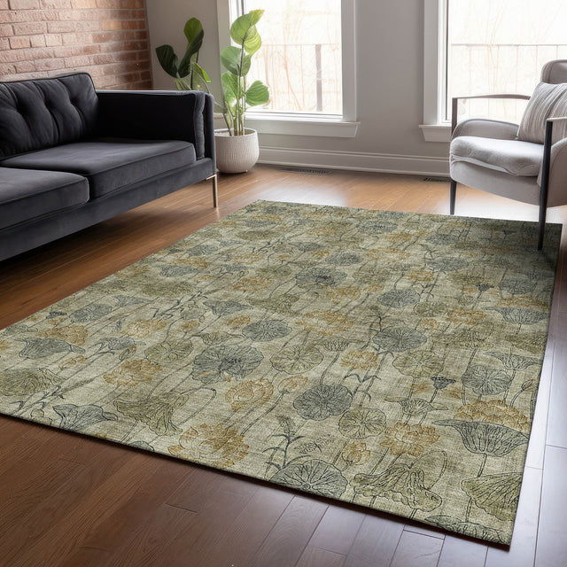 Addison Chantille ACN2128 Floral Machine Made Transitional Khaki Rug