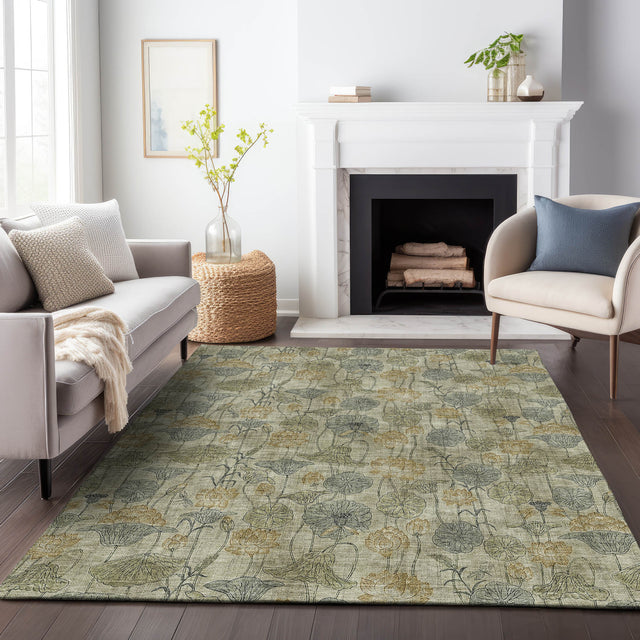 Addison Chantille ACN2128 Floral Machine Made Transitional Khaki Rug