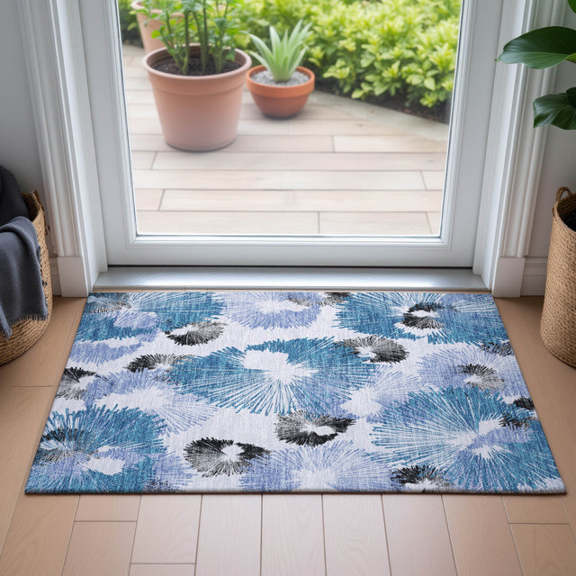 Addison Chantille ACN2132 Floral Machine Made Transitional Blue Rug