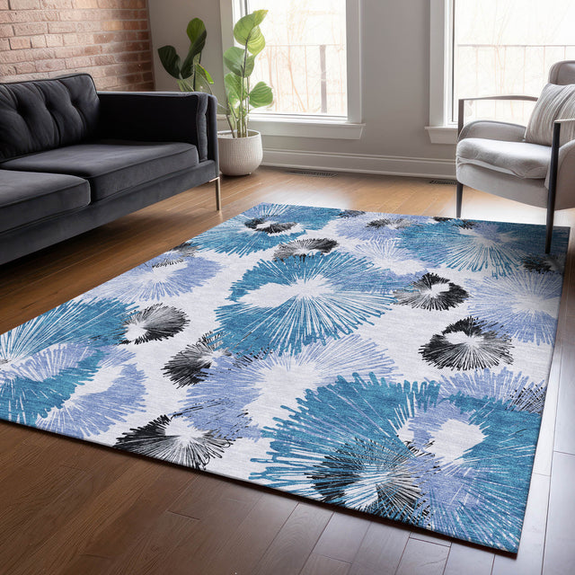 Addison Chantille ACN2132 Floral Machine Made Transitional Blue Rug