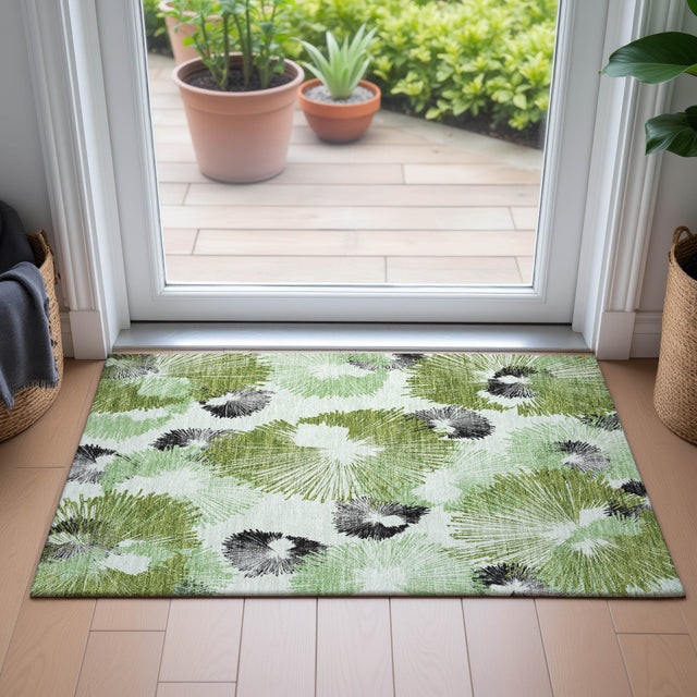 Addison Chantille ACN2132 Floral Machine Made Transitional Olive Rug