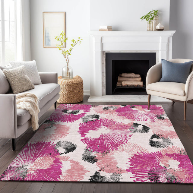 Addison Chantille ACN2132 Floral Machine Made Transitional Pink Rug