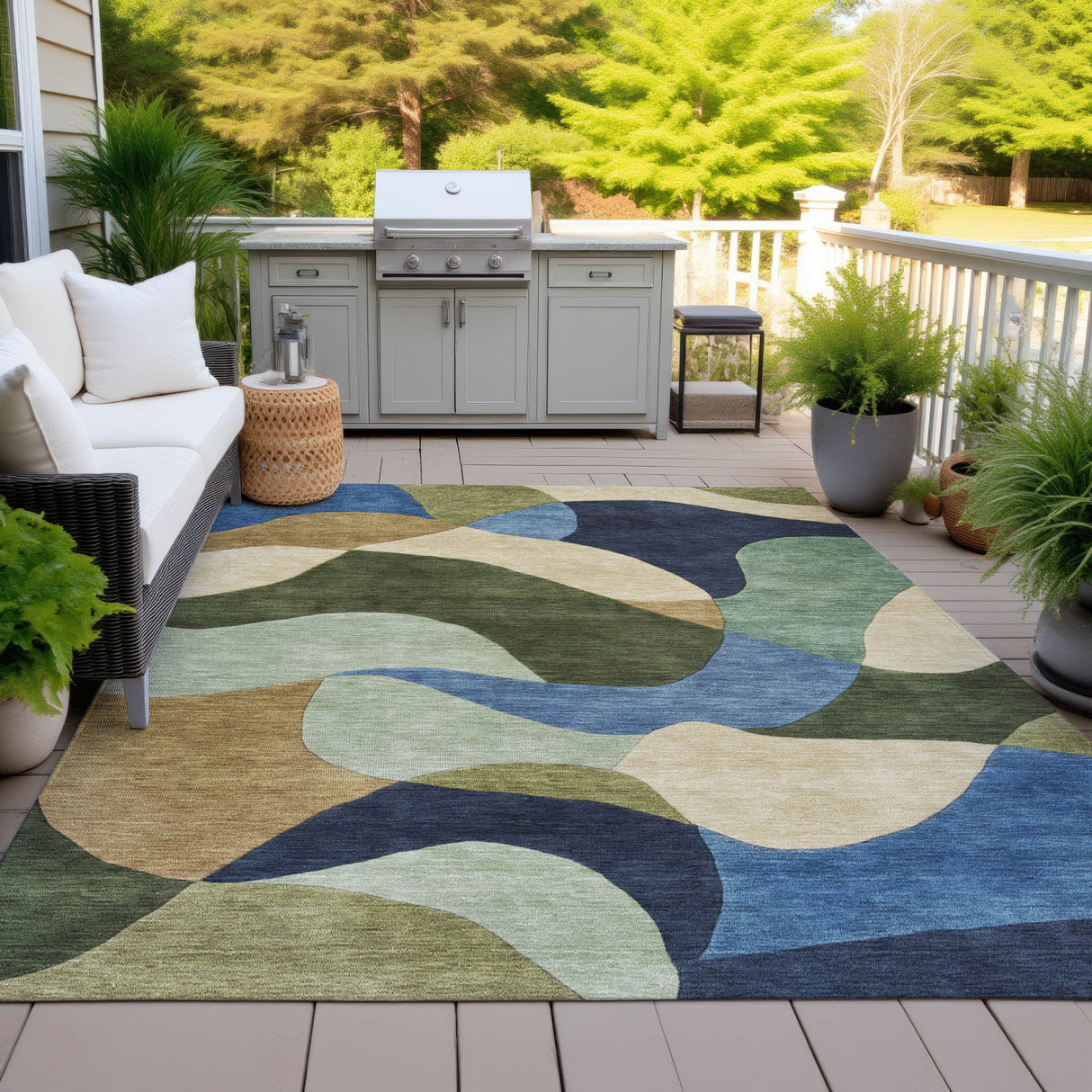 Addison Chantille ACN2141 Abstract Machine Made Transitional Green Rug