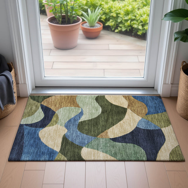 Addison Chantille ACN2141 Abstract Machine Made Transitional Green Rug