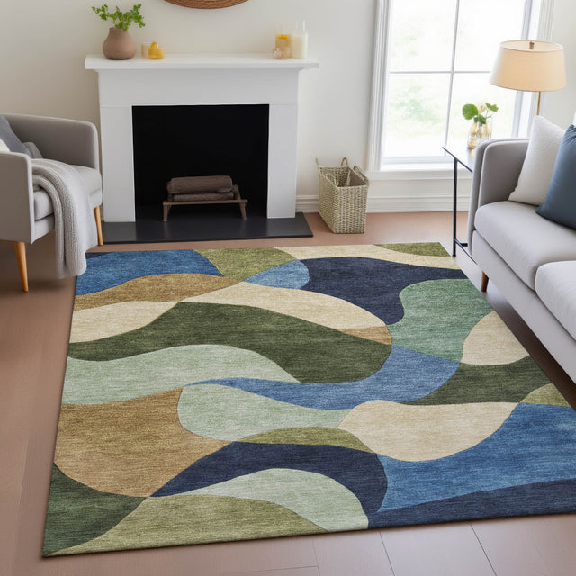 Addison Chantille ACN2141 Abstract Machine Made Transitional Green Rug