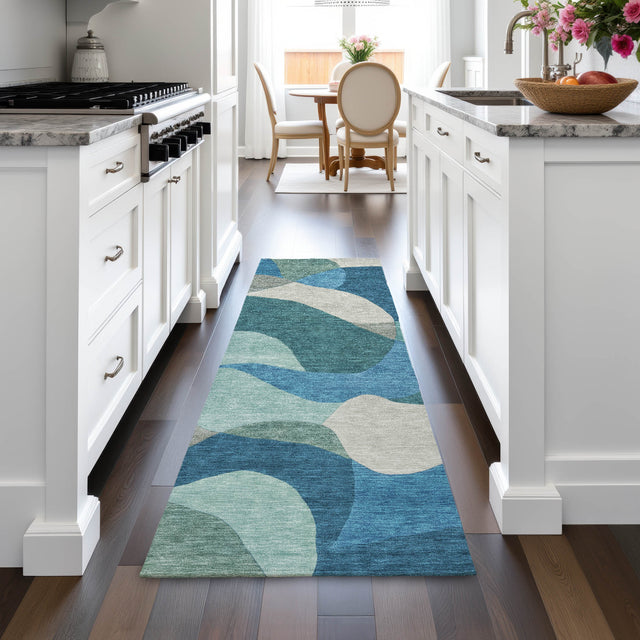 Addison Chantille ACN2141 Abstract Machine Made Transitional Teal Rug