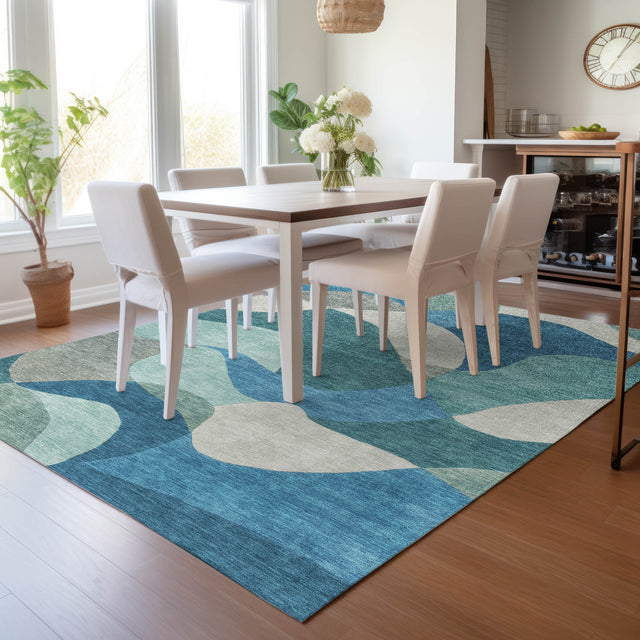 Addison Chantille ACN2141 Abstract Machine Made Transitional Teal Rug