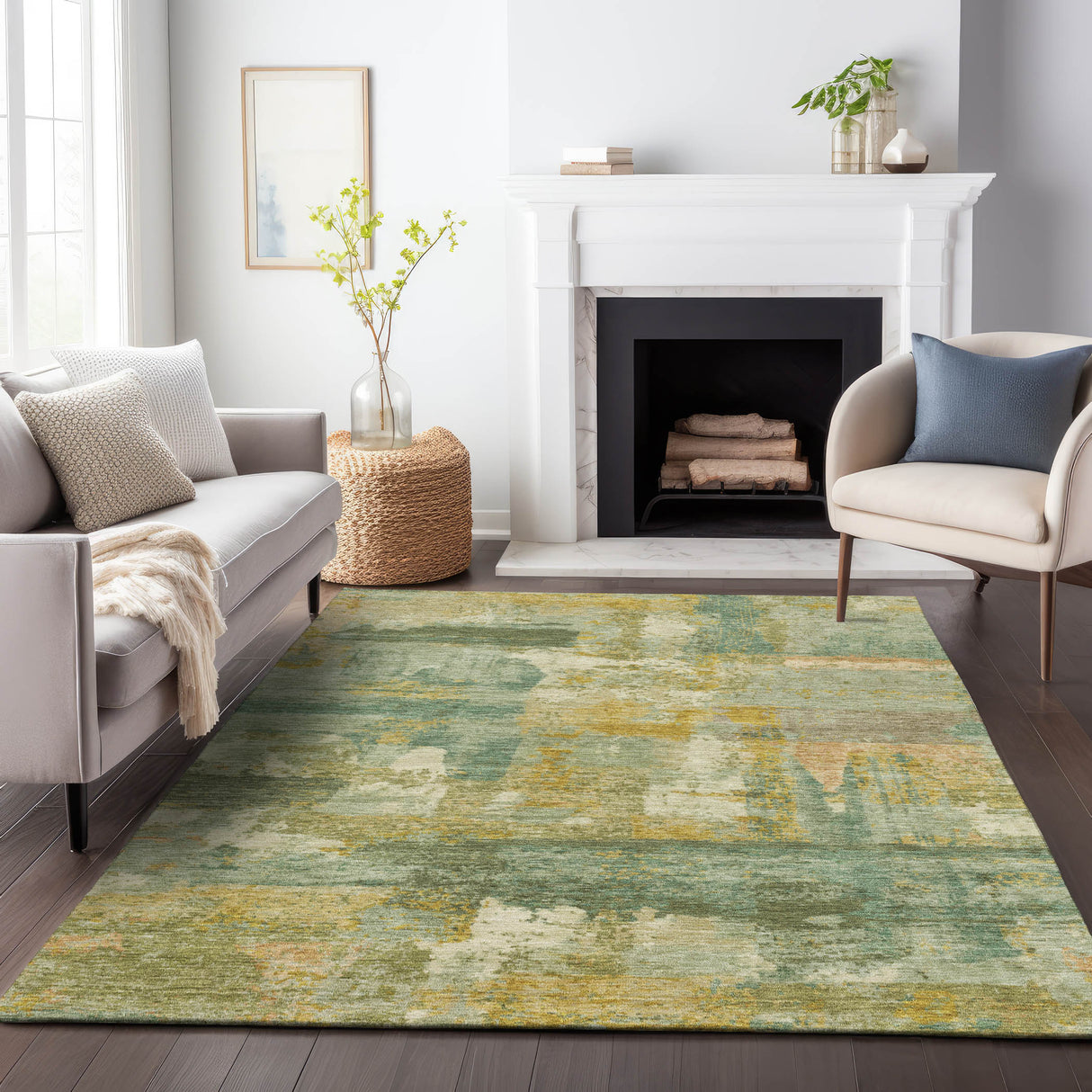 Addison Chantille ACN2147 Abstract Machine Made Transitional Green Rug