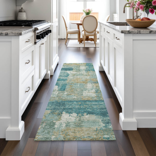 Addison Chantille ACN2147 Abstract Machine Made Transitional Teal Rug