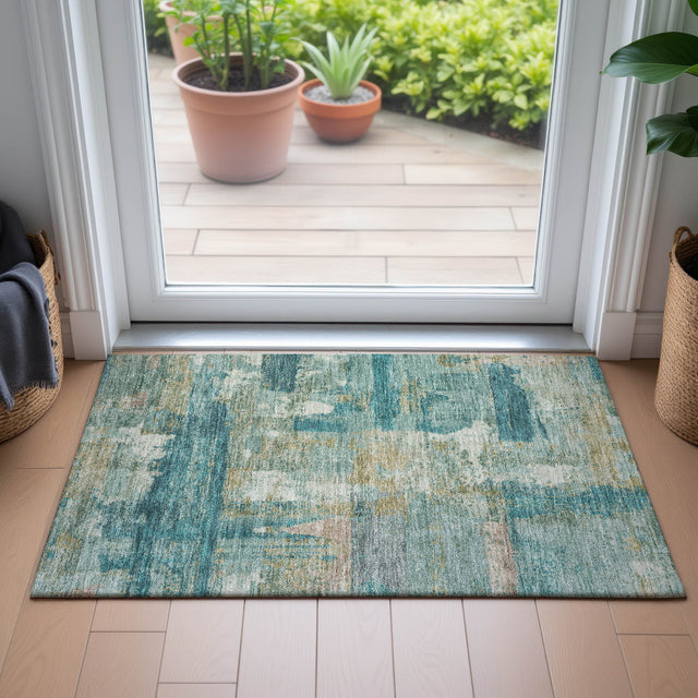 Addison Chantille ACN2147 Abstract Machine Made Transitional Teal Rug
