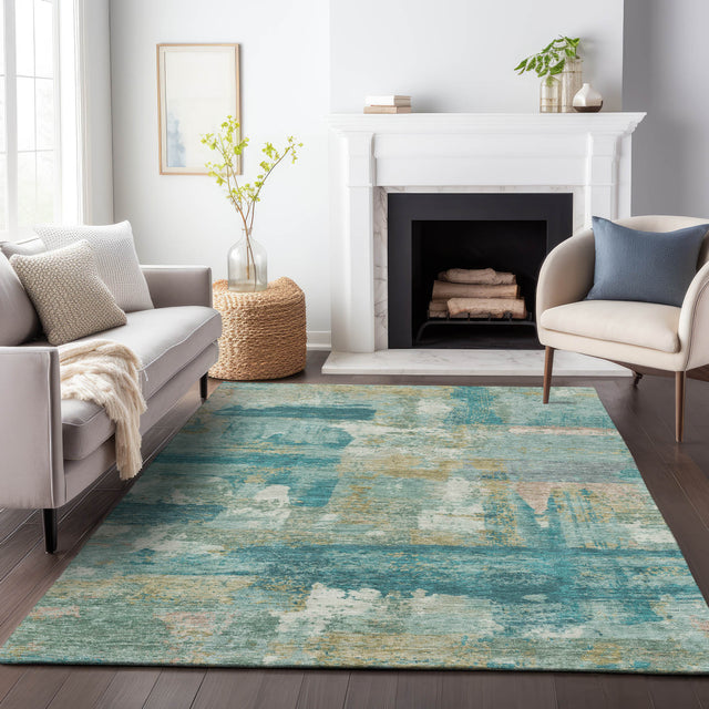 Addison Chantille ACN2147 Abstract Machine Made Transitional Teal Rug
