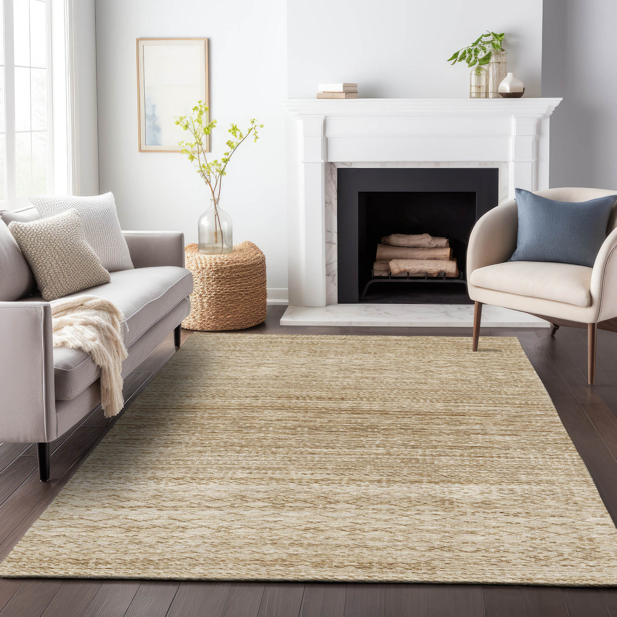 Addison Chantille ACN2150 Stripes Machine Made Transitional Beige Rug