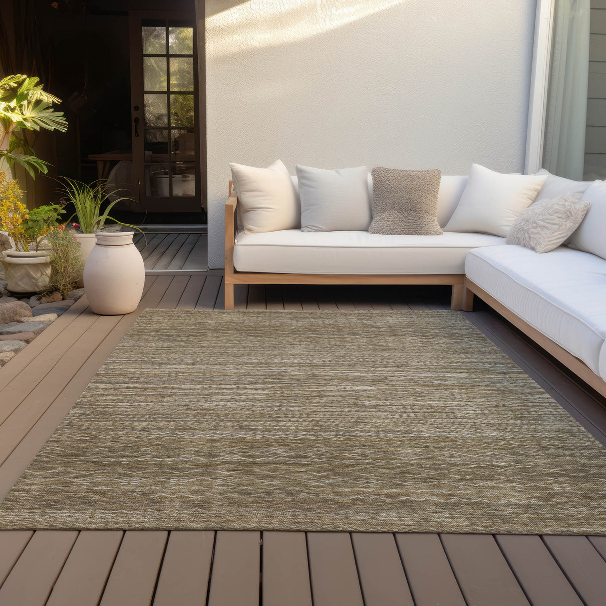 Addison Chantille ACN2150 Stripes Machine Made Transitional Chocolate Rug