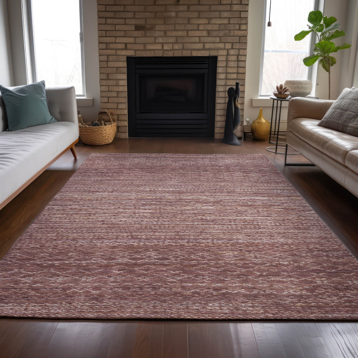 Addison Chantille ACN2150 Stripes Machine Made Transitional Merlot Rug