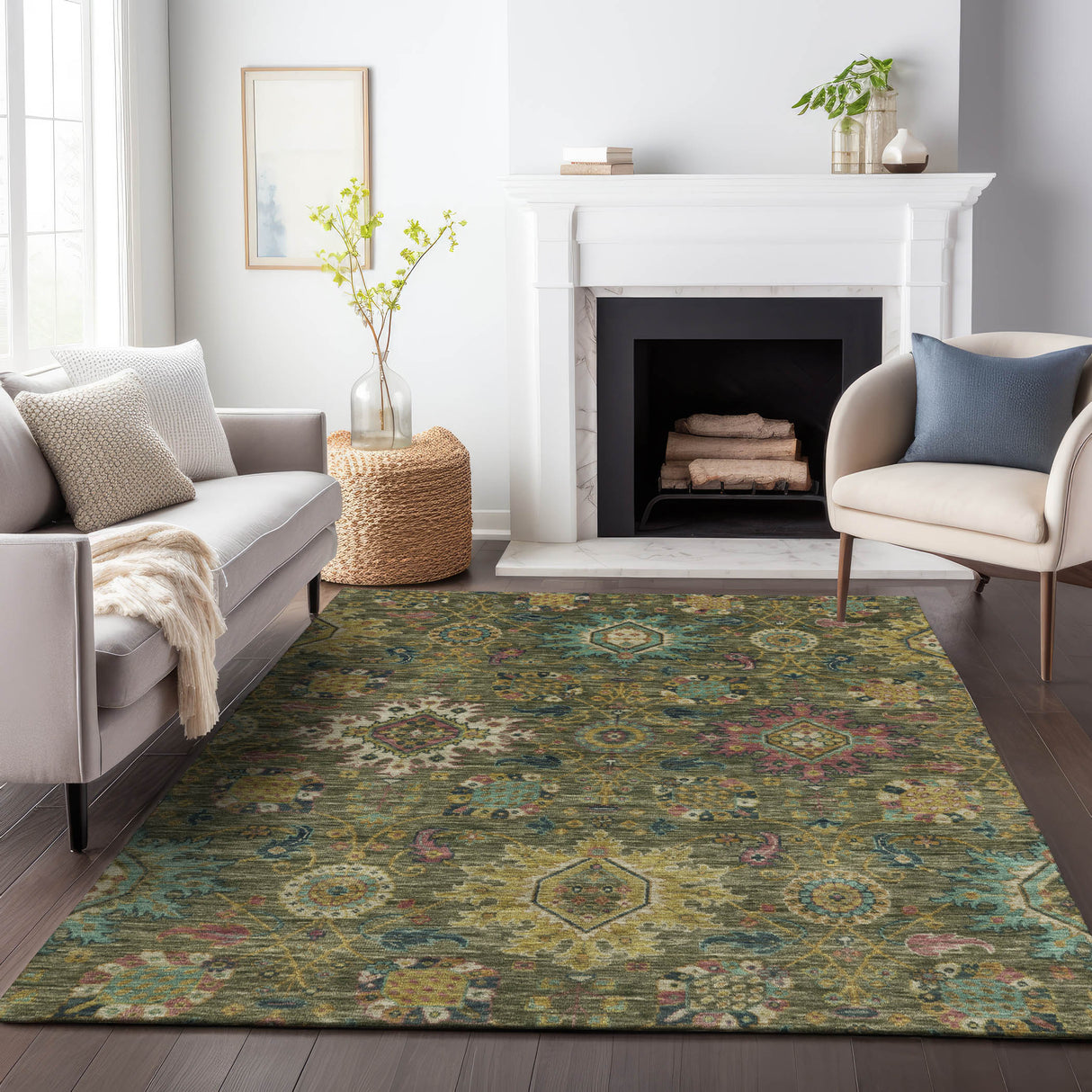 Addison Chantille ACN2151 Medallions Machine Made Traditional Olive Rug