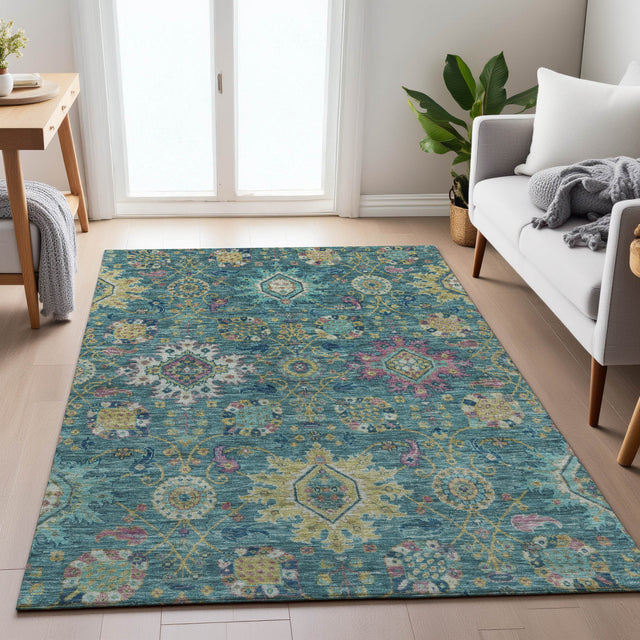 Addison Chantille ACN2151 Medallions Machine Made Traditional Teal Rug