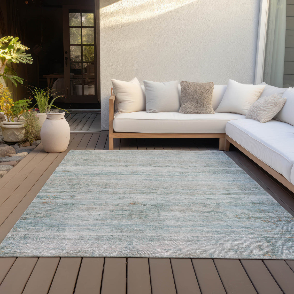 Addison Chantille ACN2154 Stripes Machine Made Transitional Aqua Rug