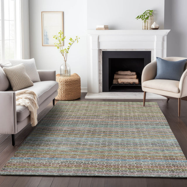 Addison Chantille ACN2155 Stripes Machine Made Transitional Aqua Rug