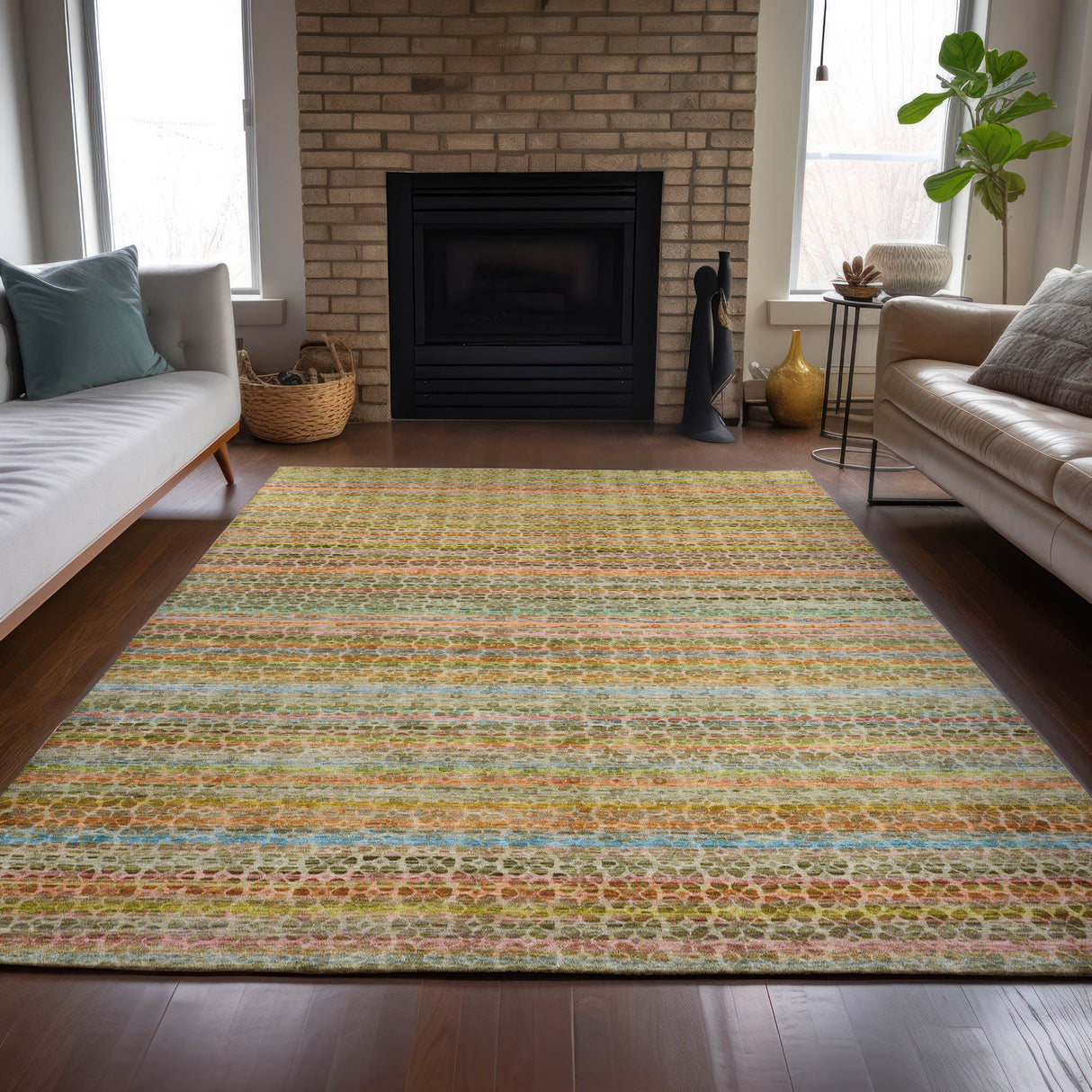 Addison Chantille ACN2155 Stripes Machine Made Transitional Coral Rug