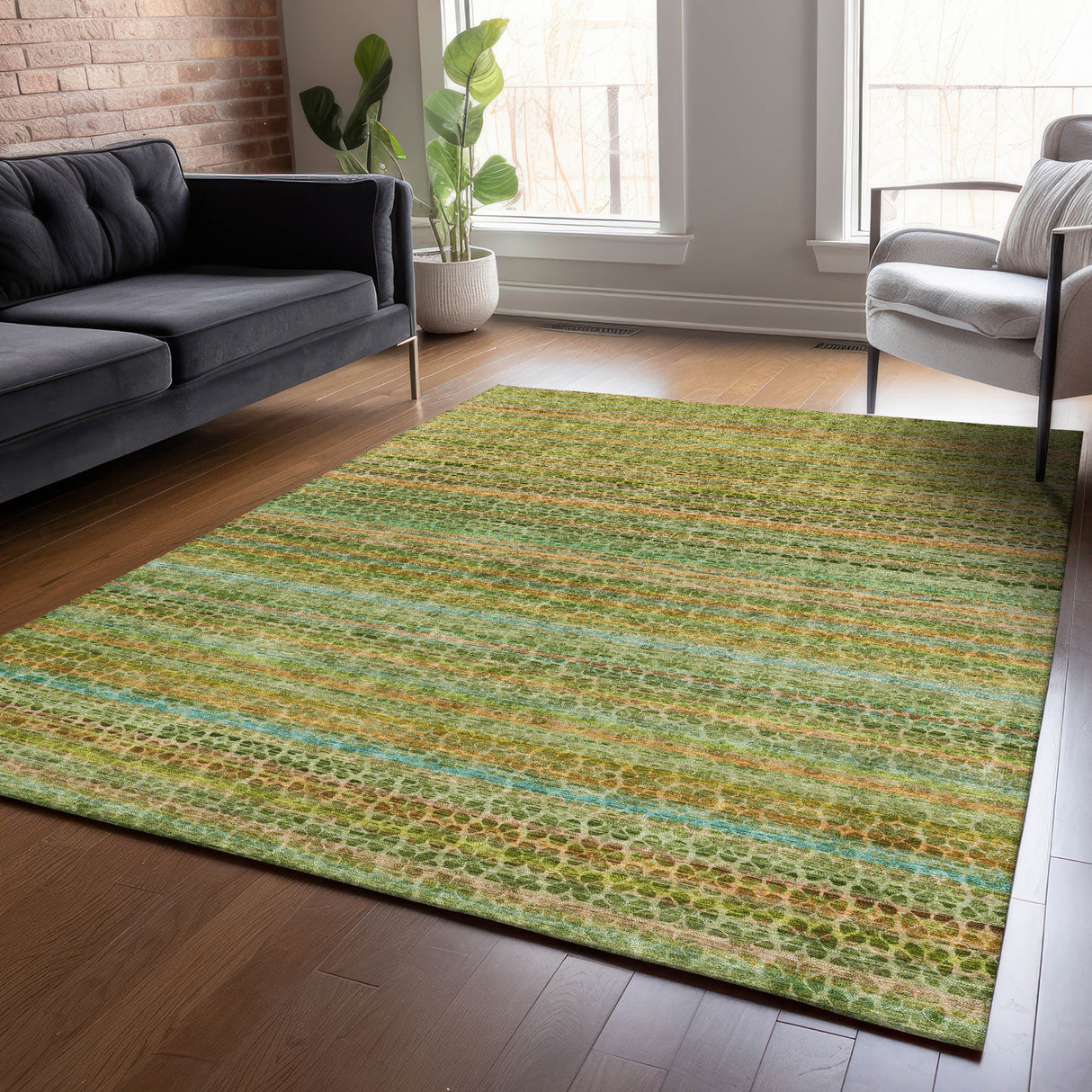 Addison Chantille ACN2155 Stripes Machine Made Transitional Green Rug
