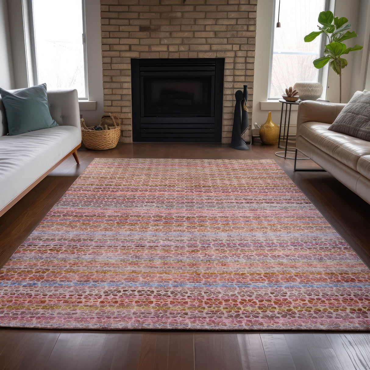 Addison Chantille ACN2155 Stripes Machine Made Transitional Pink Rug