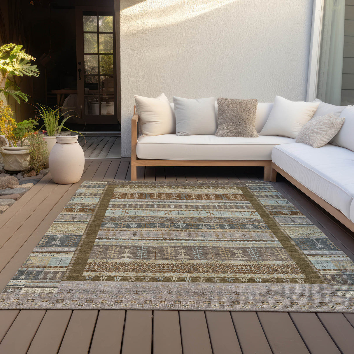Addison Chantille ACN2160 Stripes Machine Made Transitional Brown Rug
