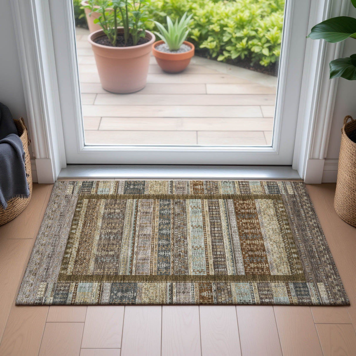 Addison Chantille ACN2160 Stripes Machine Made Transitional Brown Rug