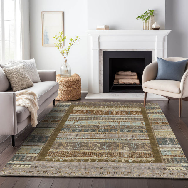 Addison Chantille ACN2160 Stripes Machine Made Transitional Brown Rug