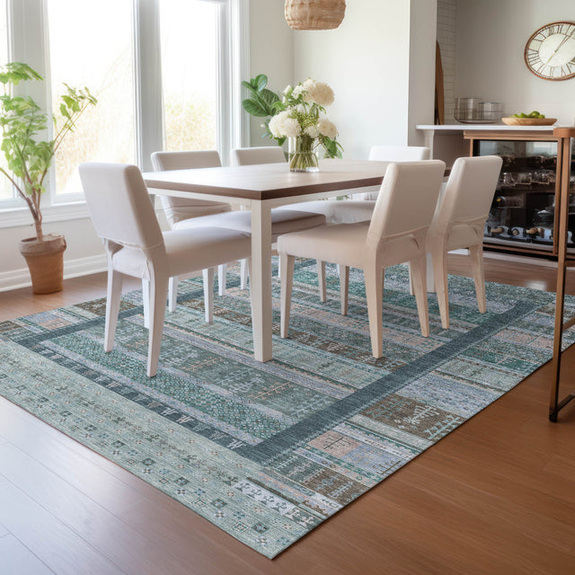 Addison Chantille ACN2160 Stripes Machine Made Transitional Emerald Rug