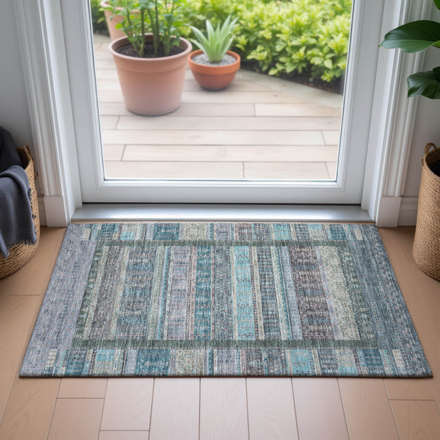 Addison Chantille ACN2160 Stripes Machine Made Transitional Teal Rug