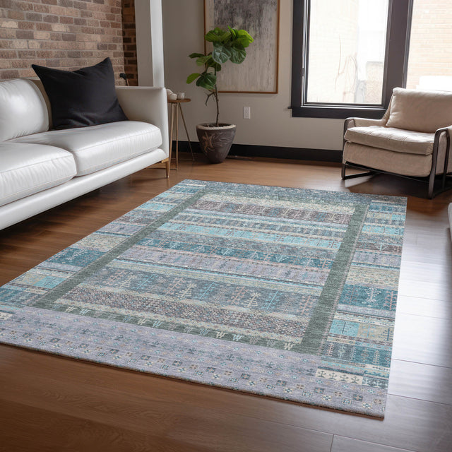 Addison Chantille ACN2160 Stripes Machine Made Transitional Teal Rug