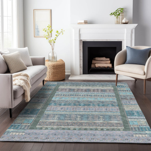 Addison Chantille ACN2160 Stripes Machine Made Transitional Teal Rug