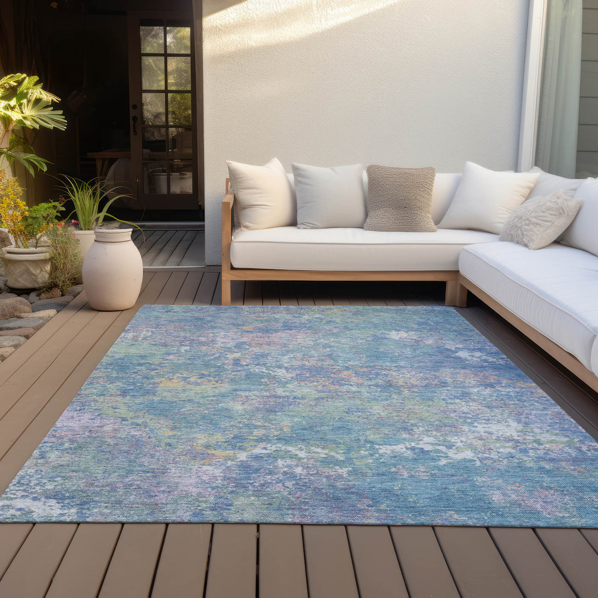 Addison Chantille ACN2166 Abstract Machine Made Transitional Aqua Rug