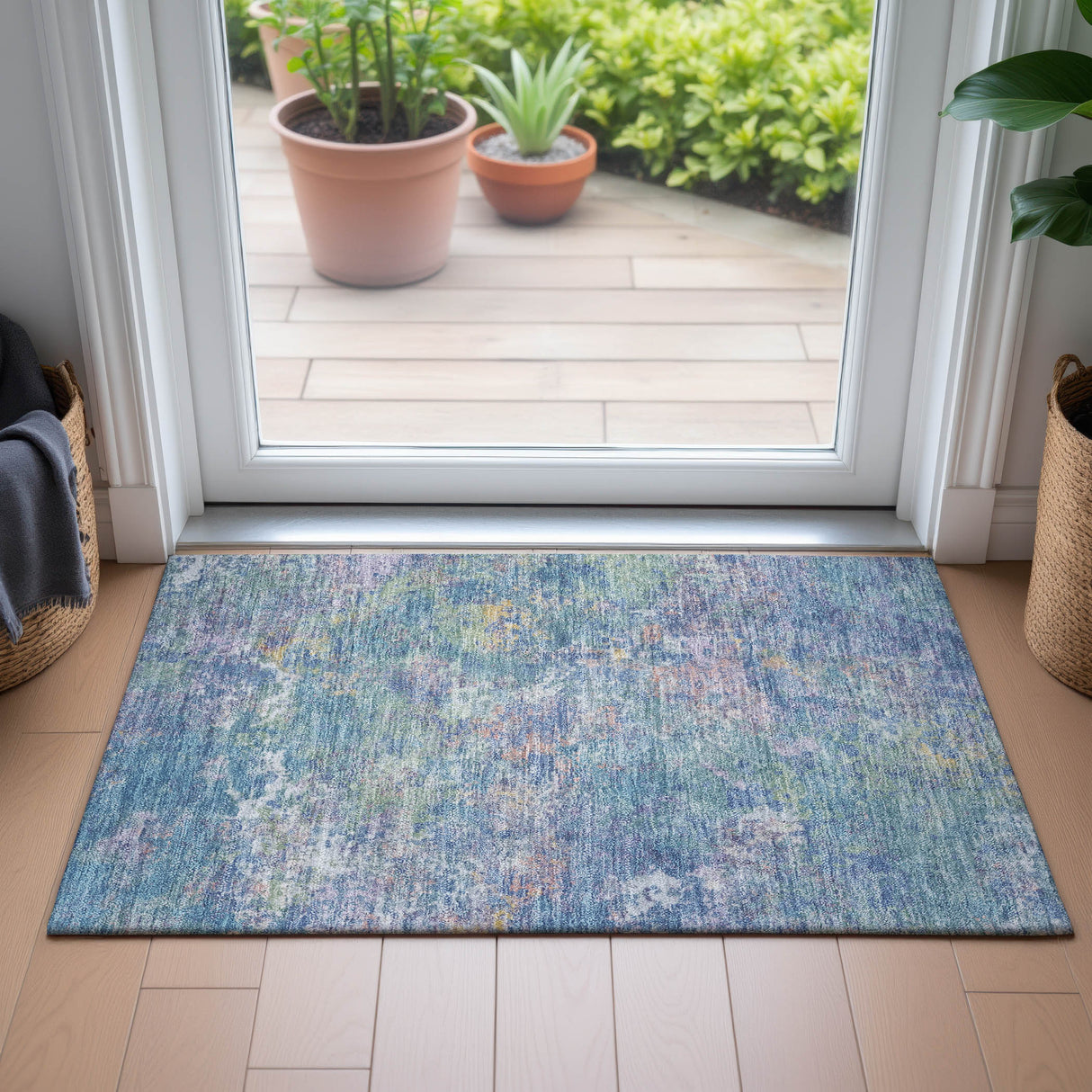 Addison Chantille ACN2166 Abstract Machine Made Transitional Aqua Rug